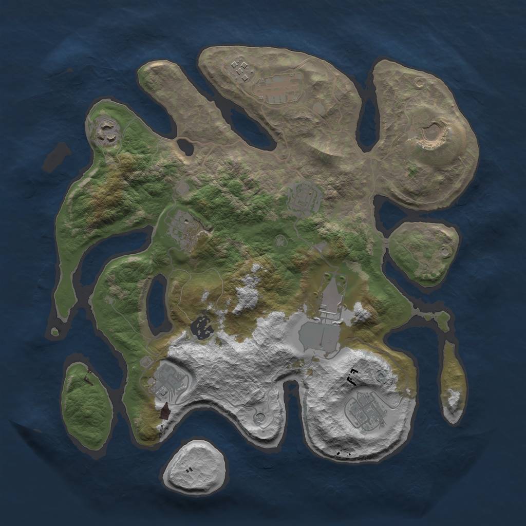 Rust Map: Barren, Size: 3500, Seed: 1602256577, 13 Monuments