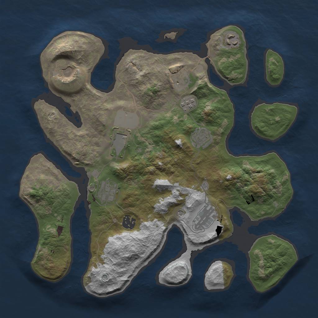 Rust Map: Barren, Size: 3500, Seed: 606, 12 Monuments