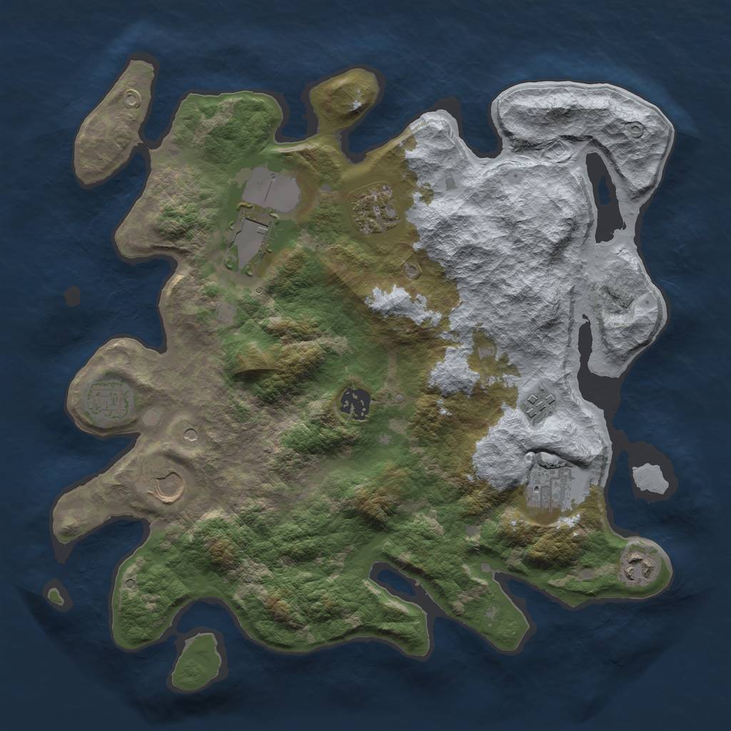 Rust Map: Barren, Size: 3500, Seed: 2069656898, 11 Monuments