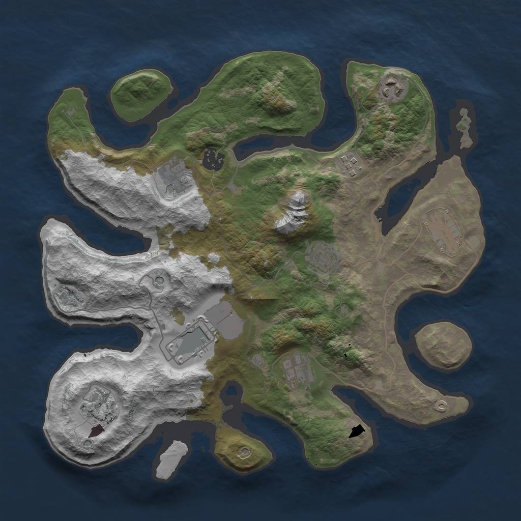 Rust Map: Barren, Size: 3500, Seed: 1628740330, 12 Monuments