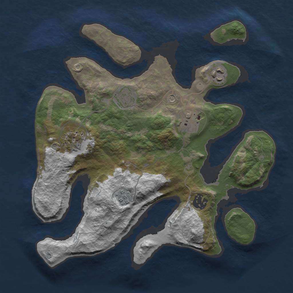 Rust Map: Barren, Size: 3000, Seed: 484569, 9 Monuments