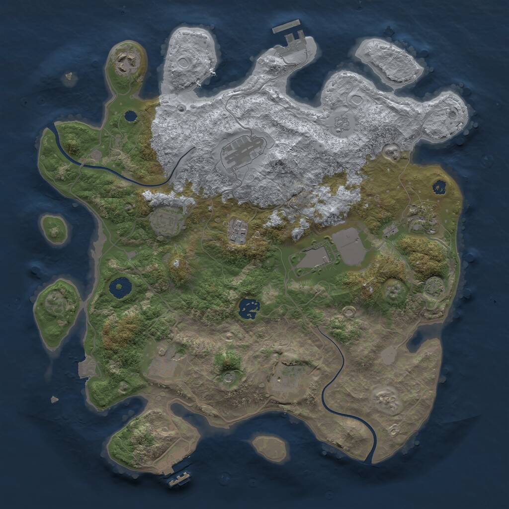 Rust Map: Procedural Map, Size: 3600, Seed: 3343291, 15 Monuments