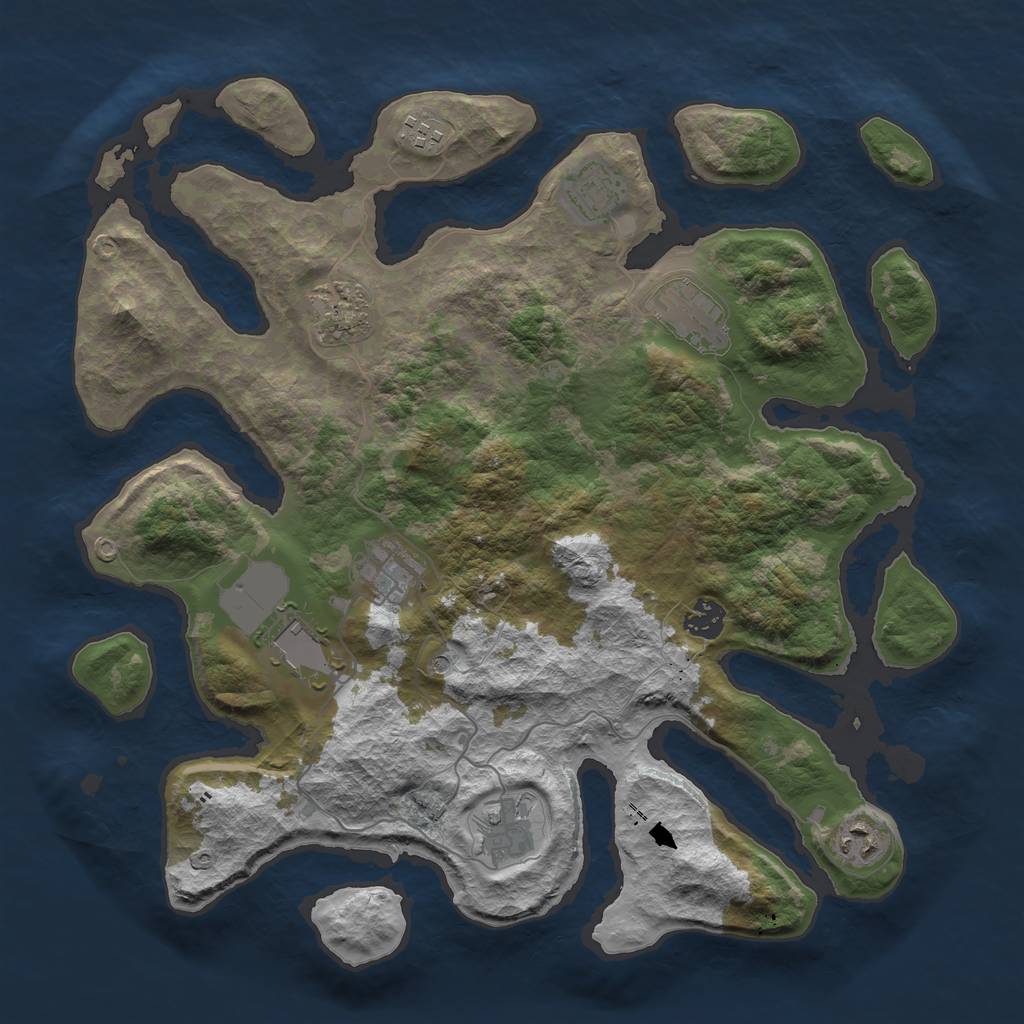 Rust Map: Barren, Size: 3800, Seed: 1965198419, 12 Monuments