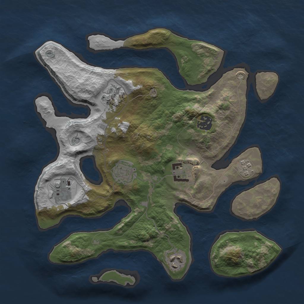 Rust Map: Barren, Size: 3000, Seed: 593740, 10 Monuments