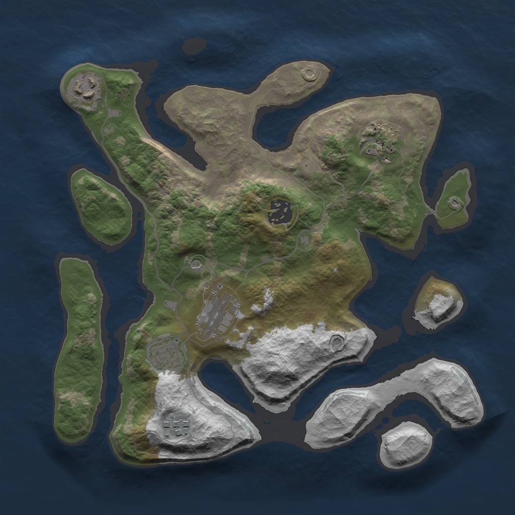 Rust Map: Barren, Size: 3000, Seed: 654145, 9 Monuments