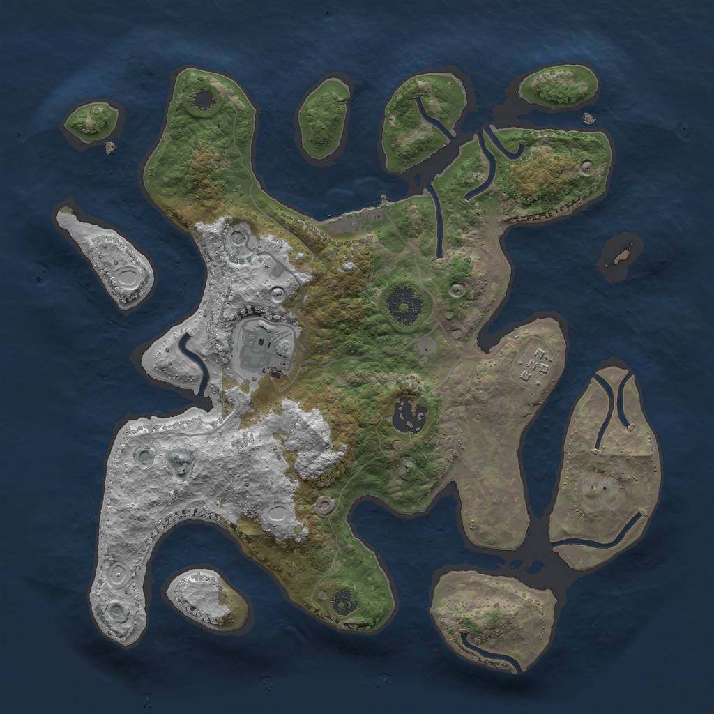 Rust Map: Procedural Map, Size: 3000, Seed: 899443, 10 Monuments