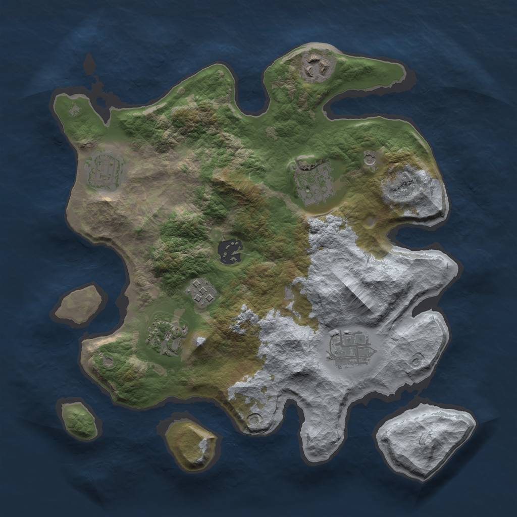 Rust Map: Barren, Size: 3000, Seed: 332851, 10 Monuments