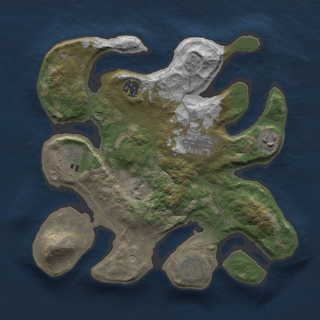 Rust Map: Barren, Size: 3000, Seed: 740025, 9 Monuments