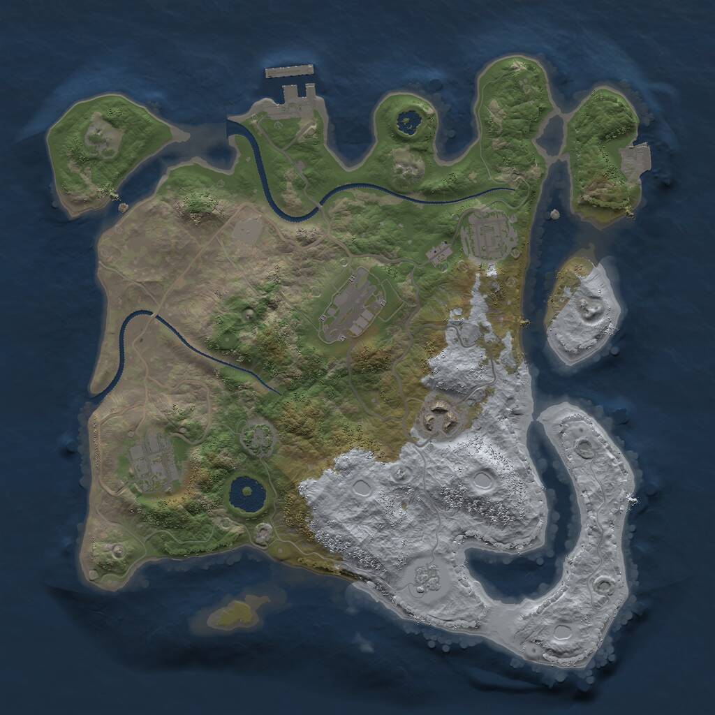 Rust Map: Procedural Map, Size: 3000, Seed: 349375344, 8 Monuments
