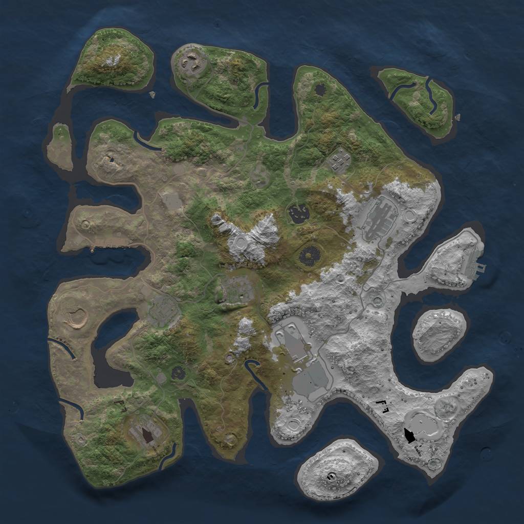 Rust Map: Procedural Map, Size: 3850, Seed: 734697603, 17 Monuments