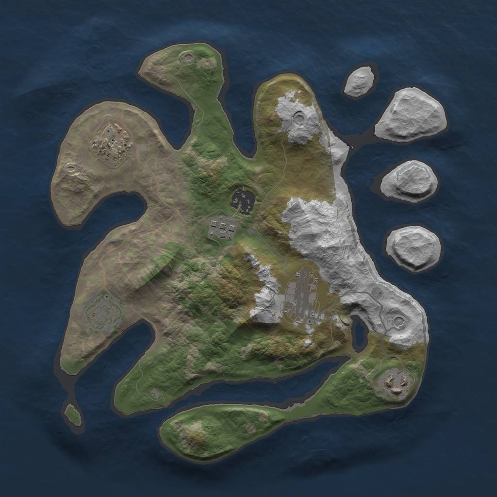 Rust Map: Barren, Size: 3000, Seed: 525802, 9 Monuments