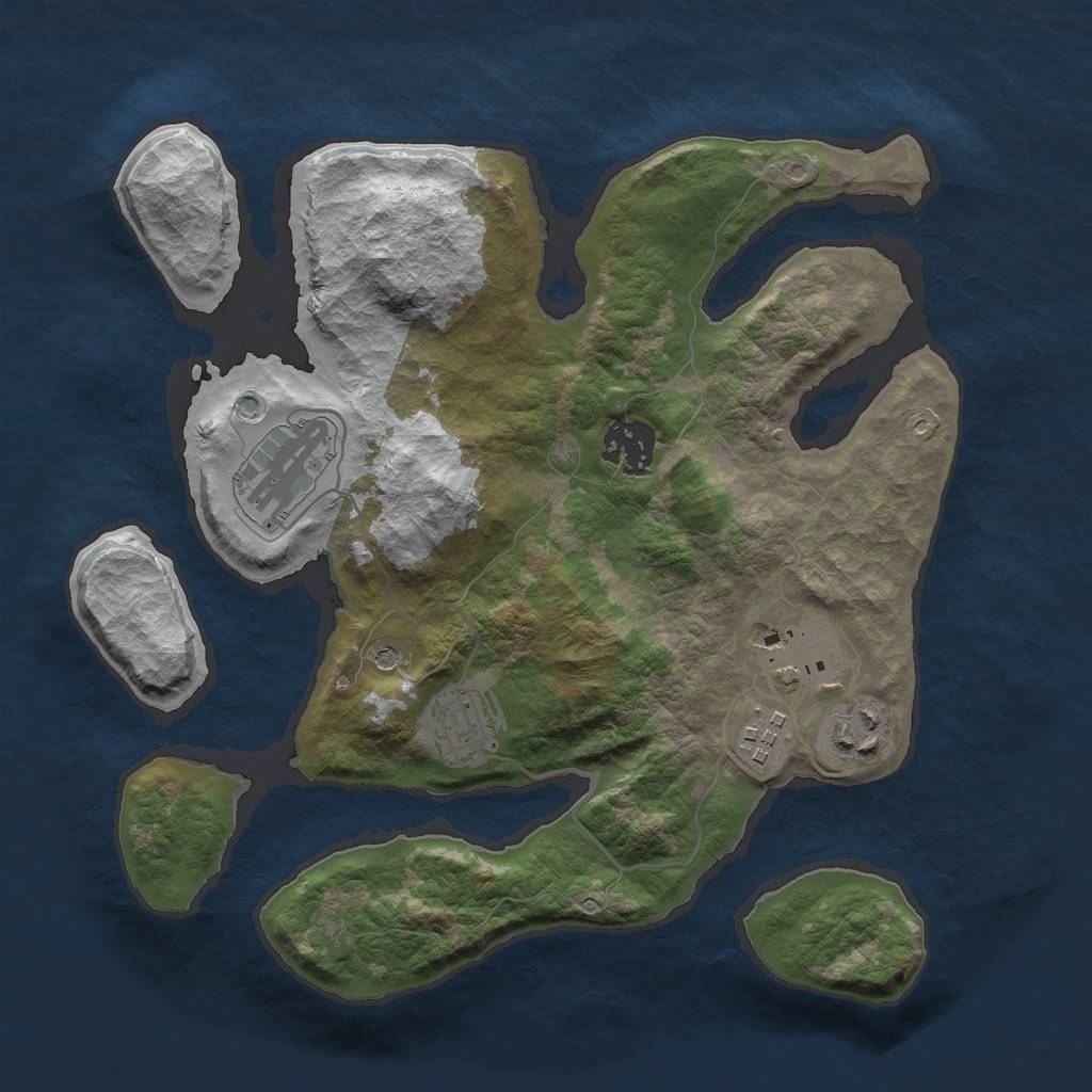 Rust Map: Barren, Size: 3000, Seed: 395760, 9 Monuments