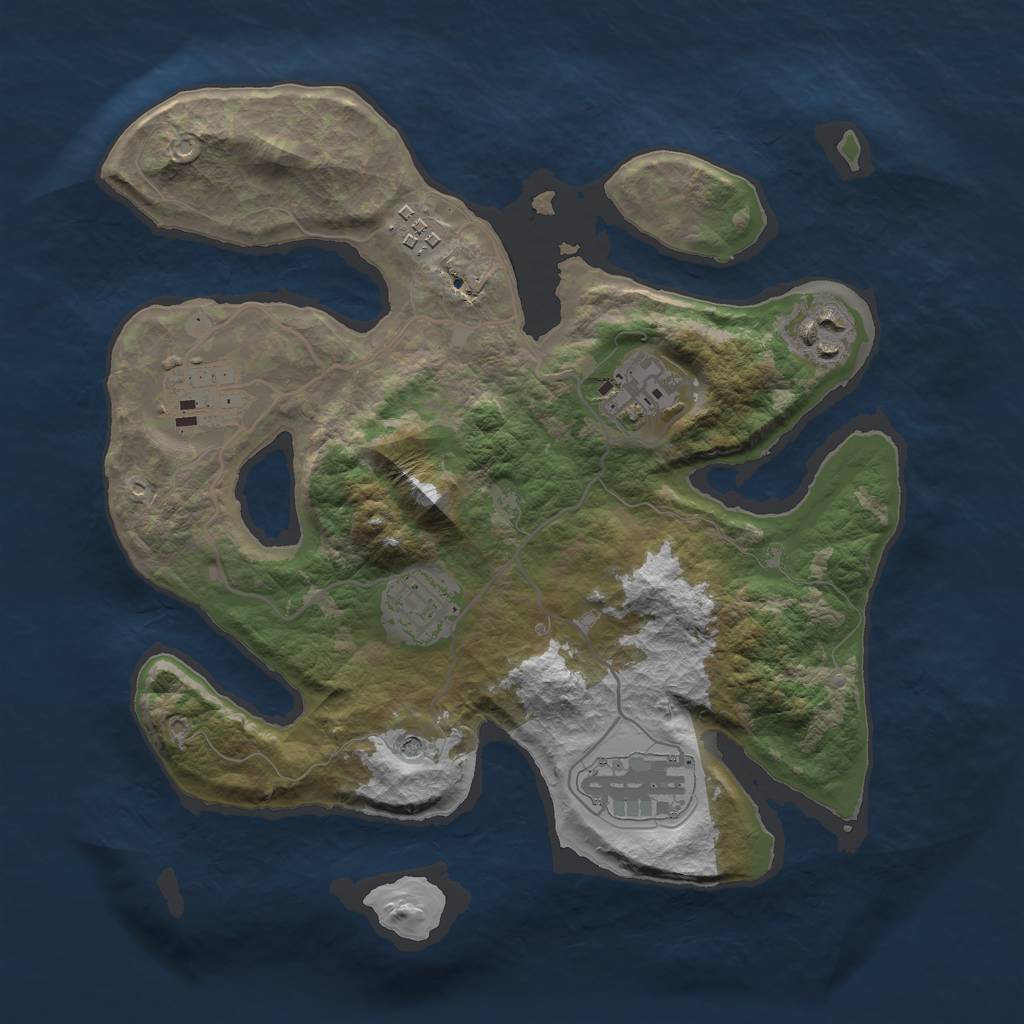 Rust Map: Barren, Size: 3000, Seed: 833368, 9 Monuments