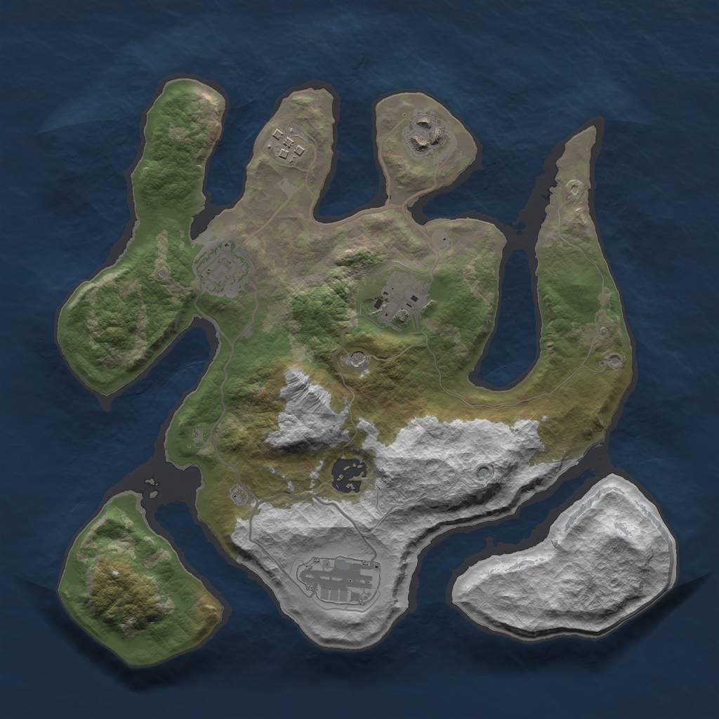 Rust Map: Barren, Size: 3000, Seed: 736746, 9 Monuments