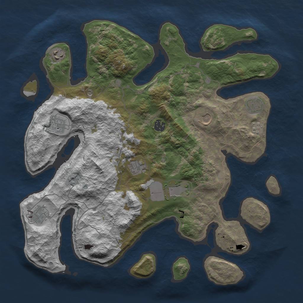 Rust Map: Barren, Size: 4000, Seed: 334455, 12 Monuments