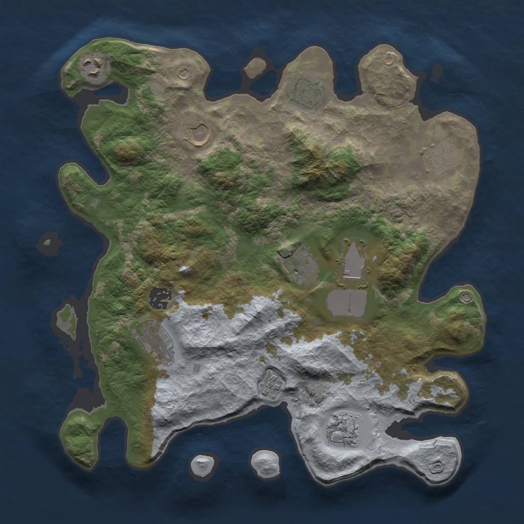 Rust Map: Barren, Size: 3500, Seed: 1205995281, 13 Monuments