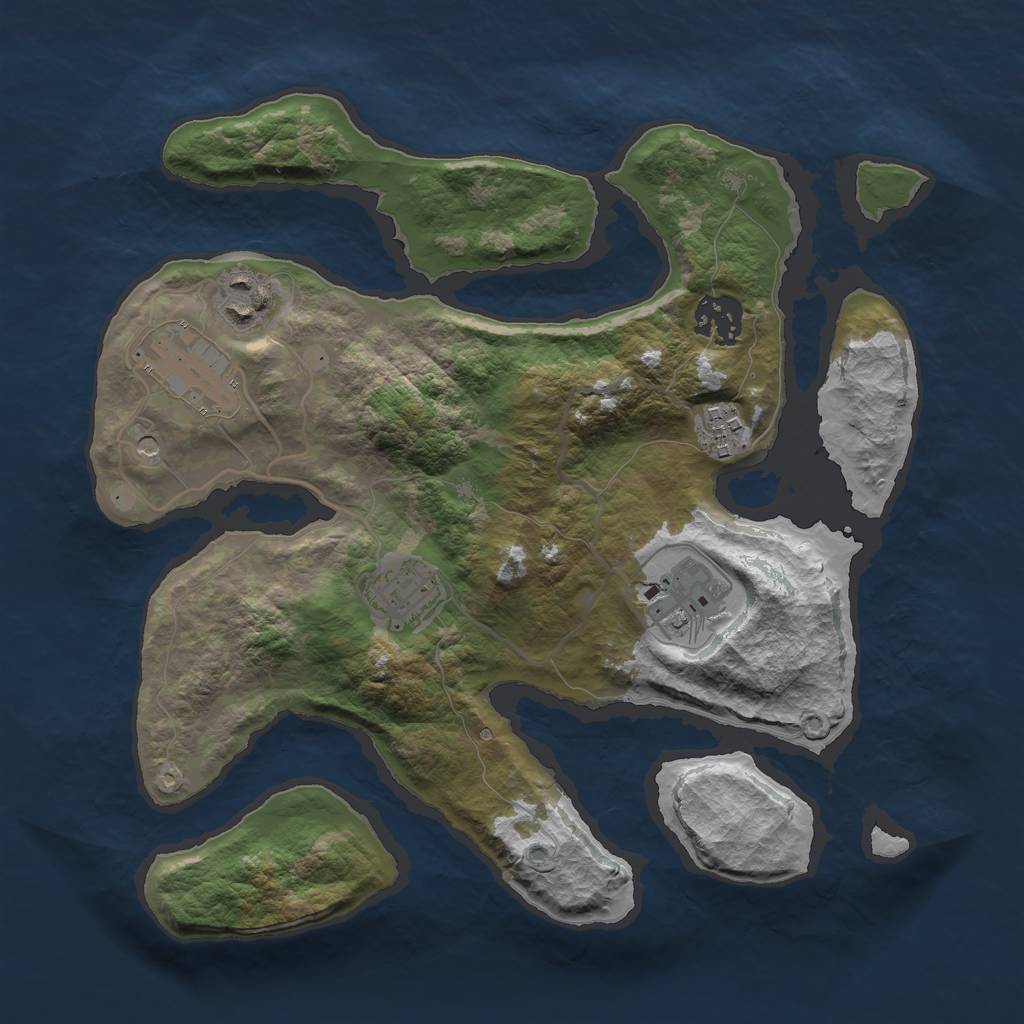 Rust Map: Barren, Size: 3000, Seed: 664180, 9 Monuments