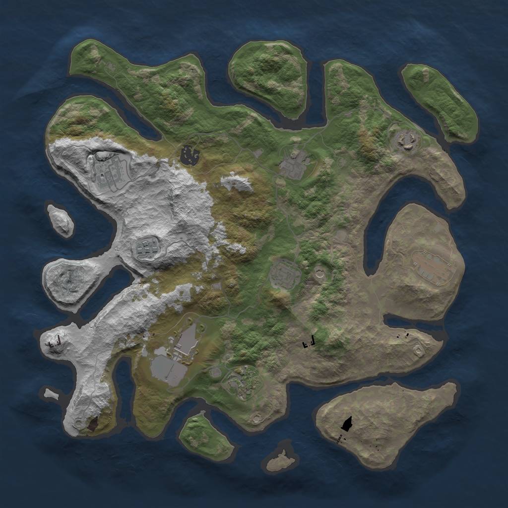 Rust Map: Barren, Size: 3800, Seed: 39426, 12 Monuments
