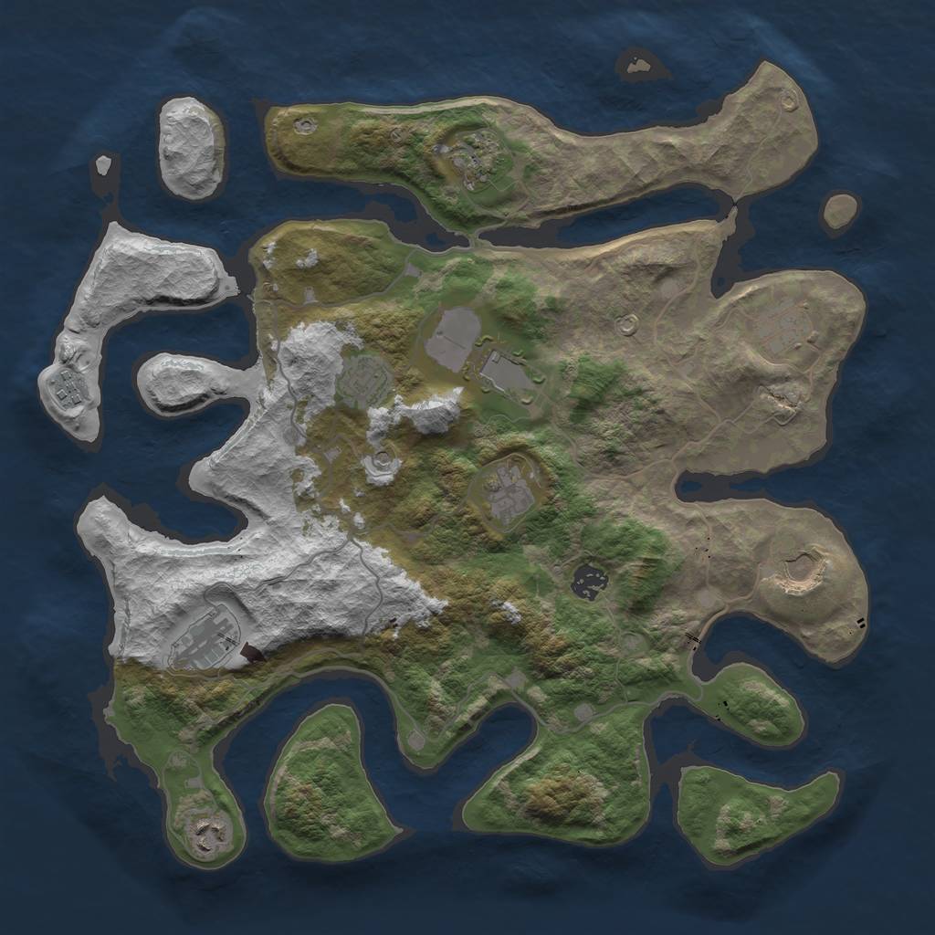 Rust Map: Barren, Size: 4000, Seed: 420777, 13 Monuments