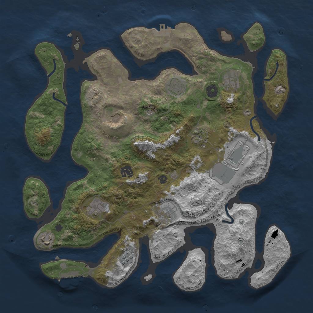 Rust Map: Procedural Map, Size: 3750, Seed: 466808140, 21 Monuments