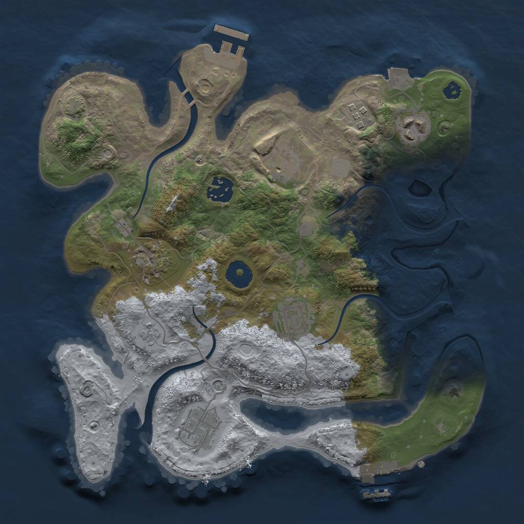 Rust Map: Procedural Map, Size: 3000, Seed: 1238385445, 13 Monuments