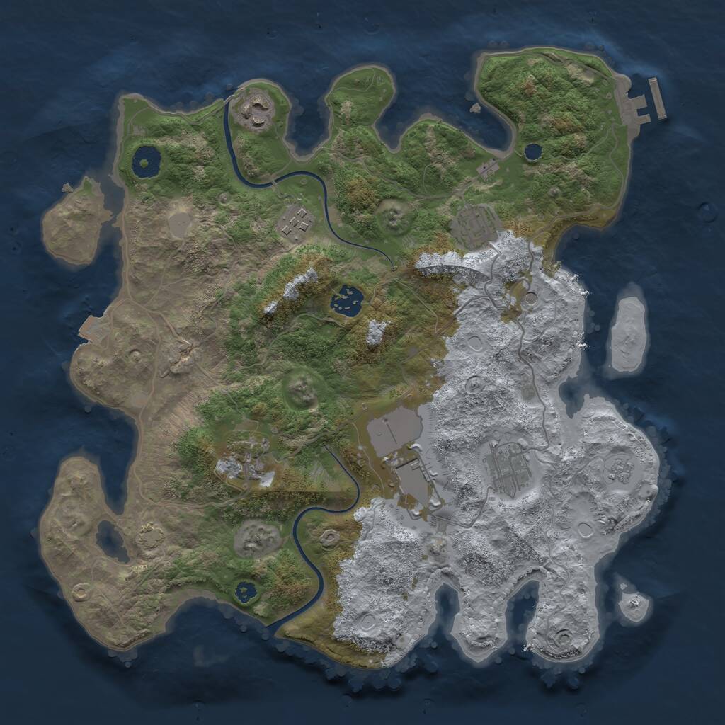 Rust Map: Procedural Map, Size: 3500, Seed: 2076838110, 12 Monuments