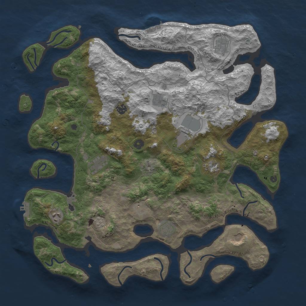 Rust Map: Procedural Map, Size: 4500, Seed: 1383385291, 19 Monuments