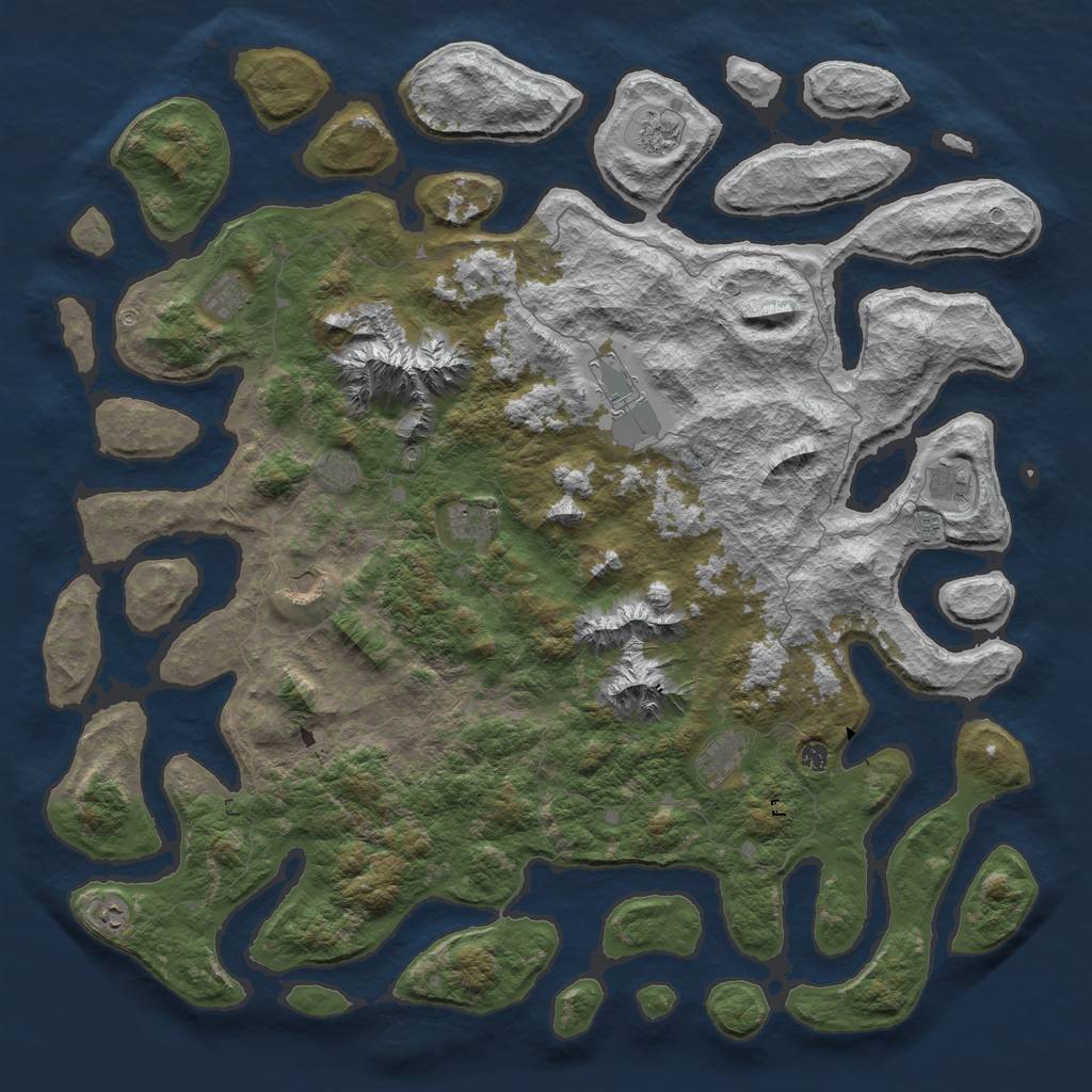 Rust Map: Barren, Size: 6000, Seed: 1234567890, 14 Monuments