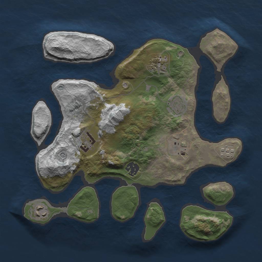 Rust Map: Barren, Size: 3000, Seed: 442503, 10 Monuments