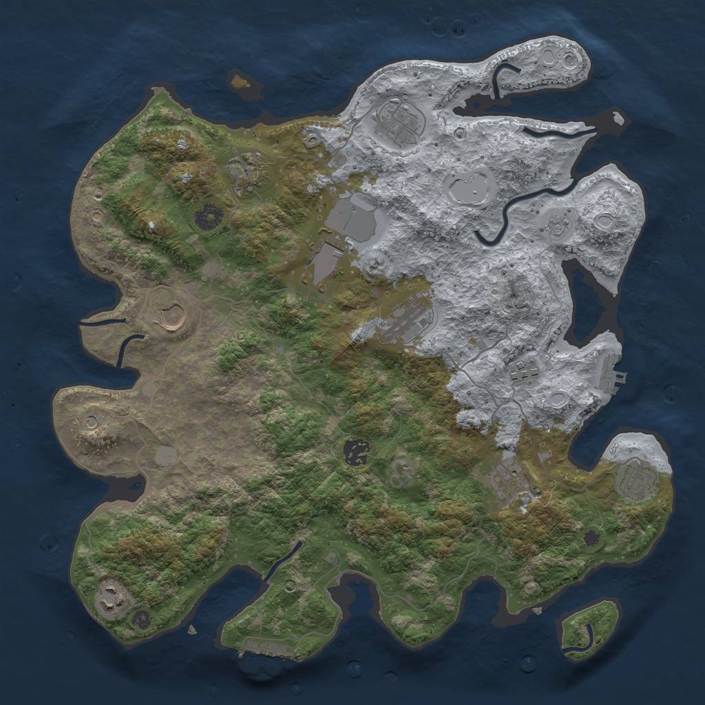 Rust Map: Procedural Map, Size: 3850, Seed: 410090666, 17 Monuments