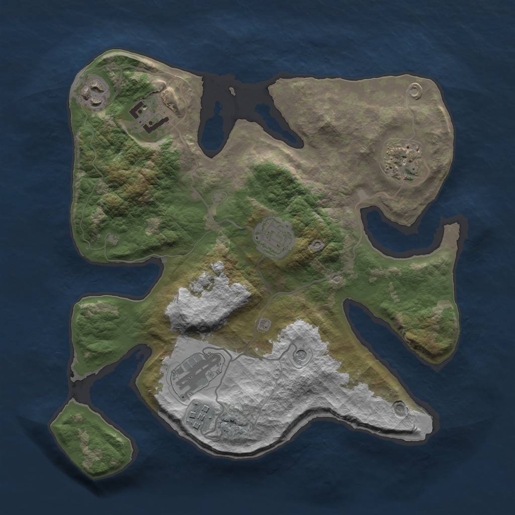 Rust Map: Barren, Size: 3000, Seed: 16719298, 9 Monuments