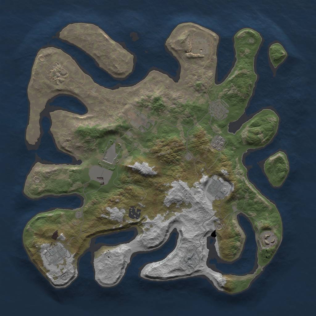 Rust Map: Barren, Size: 3700, Seed: 1562779537, 13 Monuments