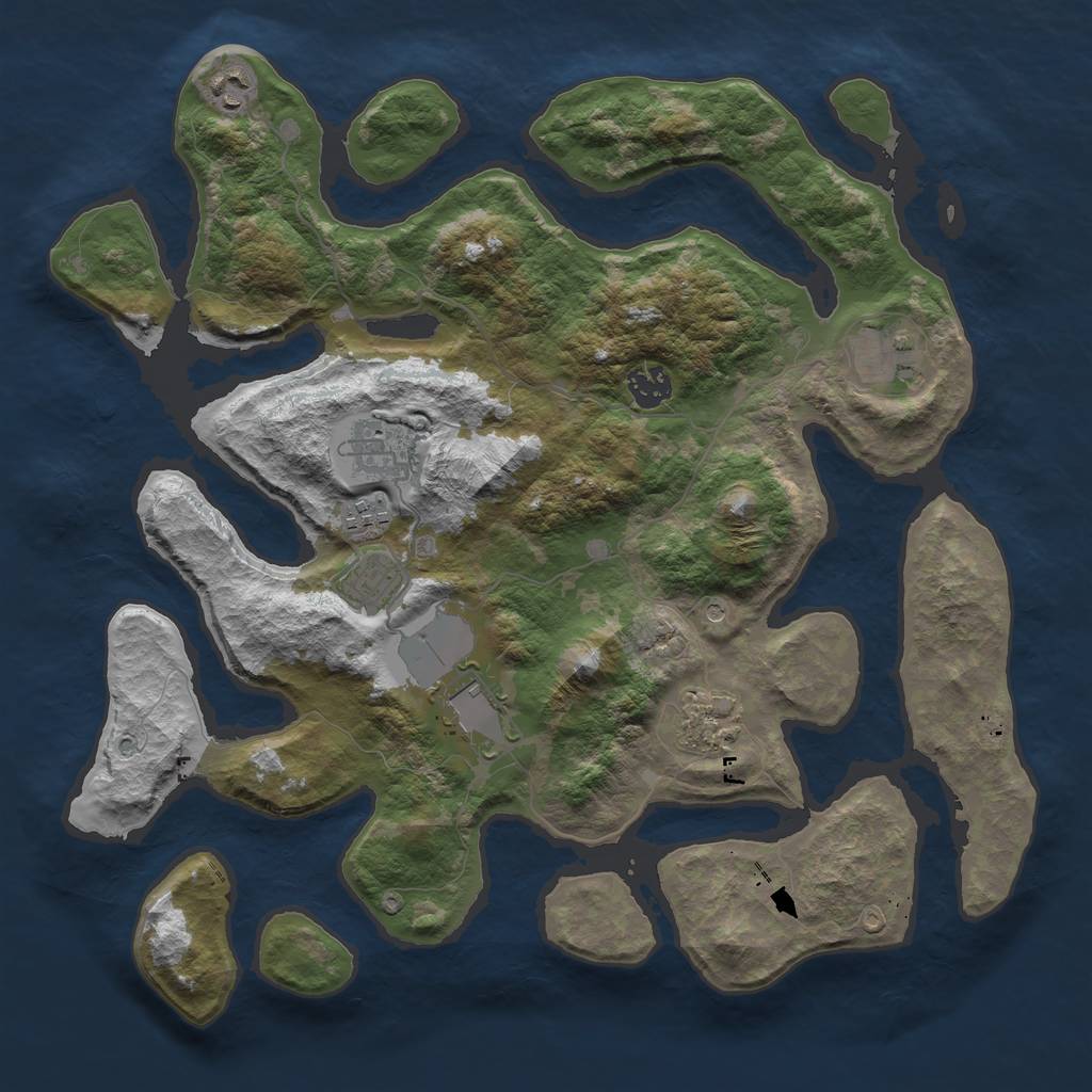 Rust Map: Barren, Size: 3800, Seed: 1900, 11 Monuments
