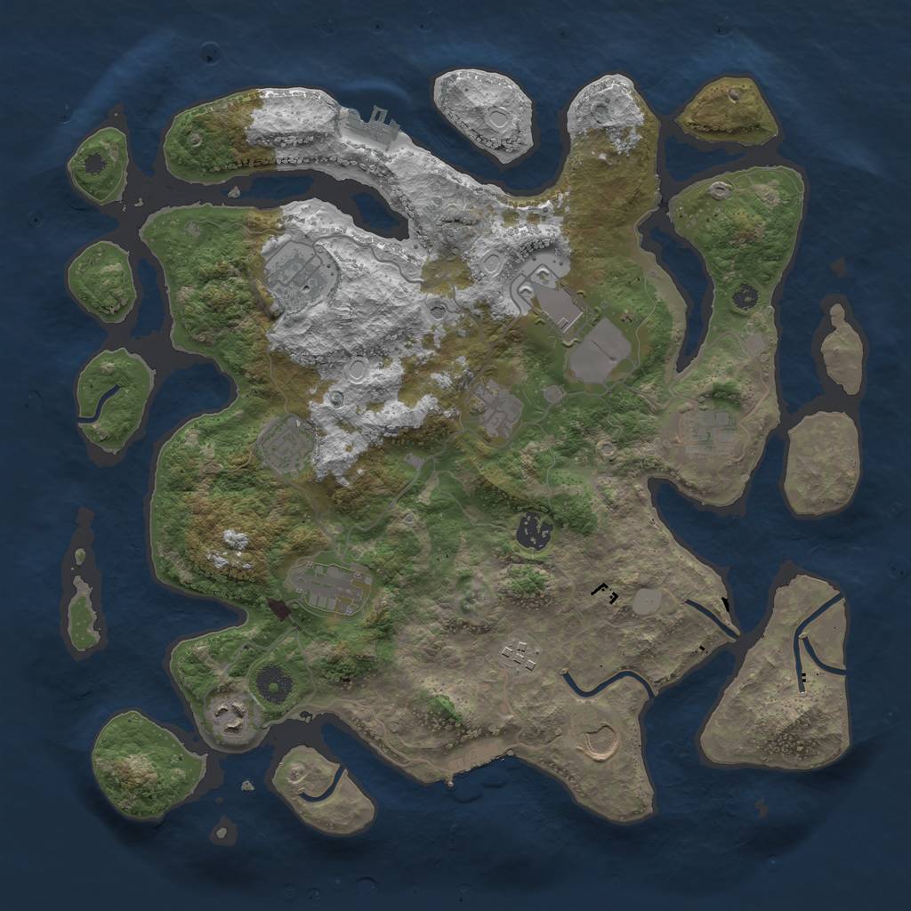 Rust Map: Procedural Map, Size: 3800, Seed: 1837003769, 18 Monuments