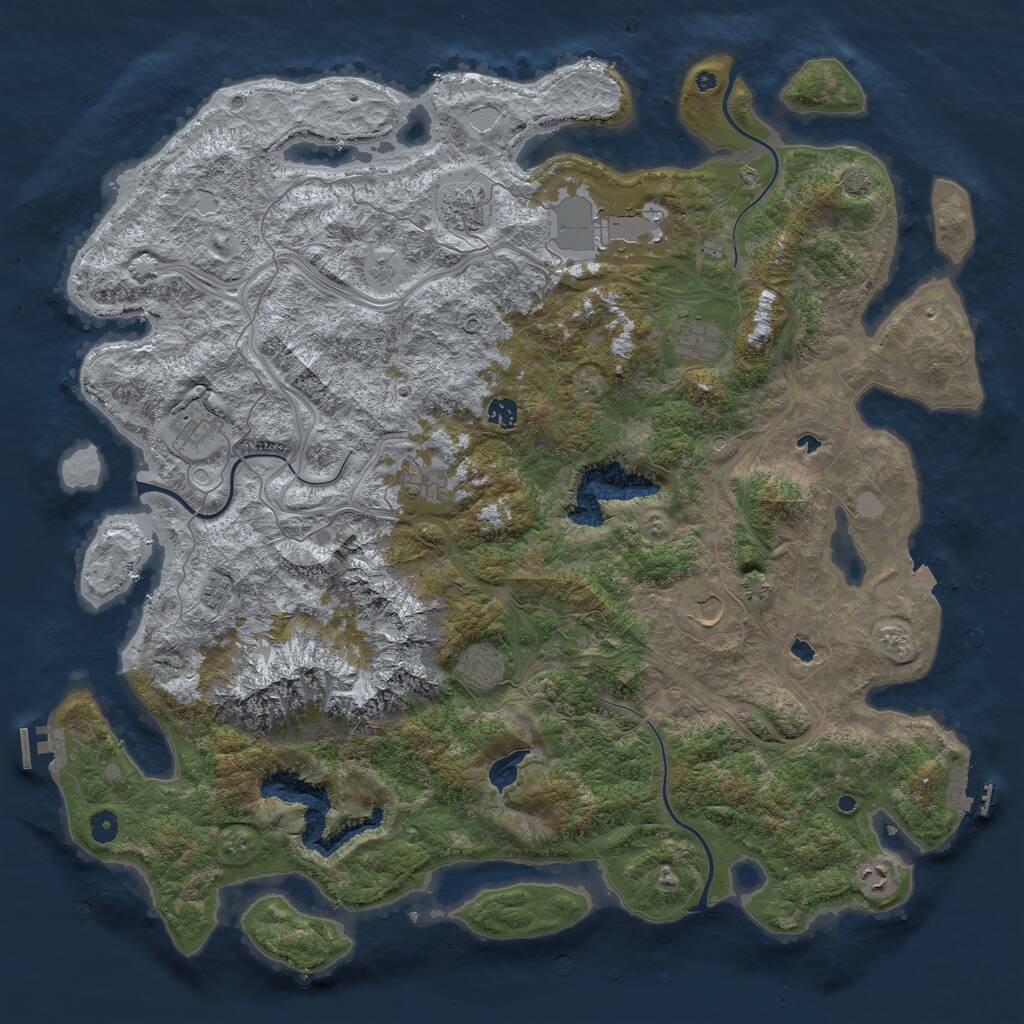 Rust Map: Procedural Map, Size: 5000, Seed: 55, 16 Monuments