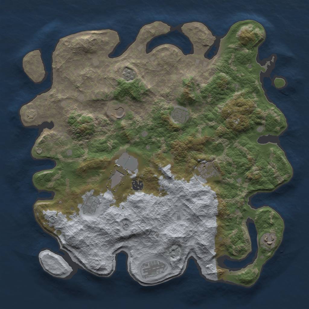 Rust Map: Barren, Size: 4000, Seed: 2725424, 13 Monuments