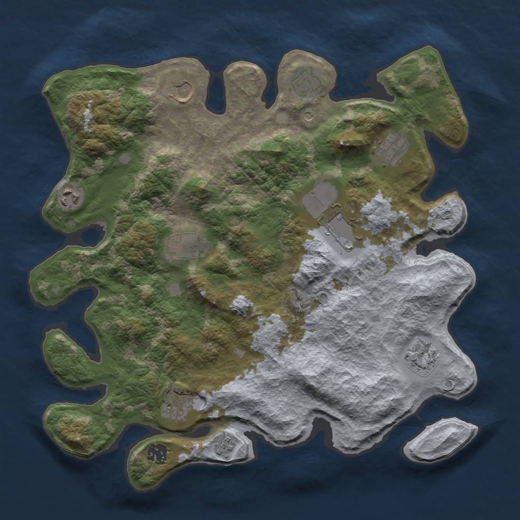 Rust Map: Barren, Size: 3800, Seed: 6300, 13 Monuments