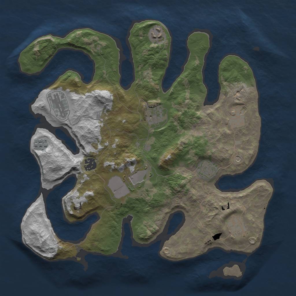 Rust Map: Barren, Size: 3500, Seed: 5616490, 12 Monuments