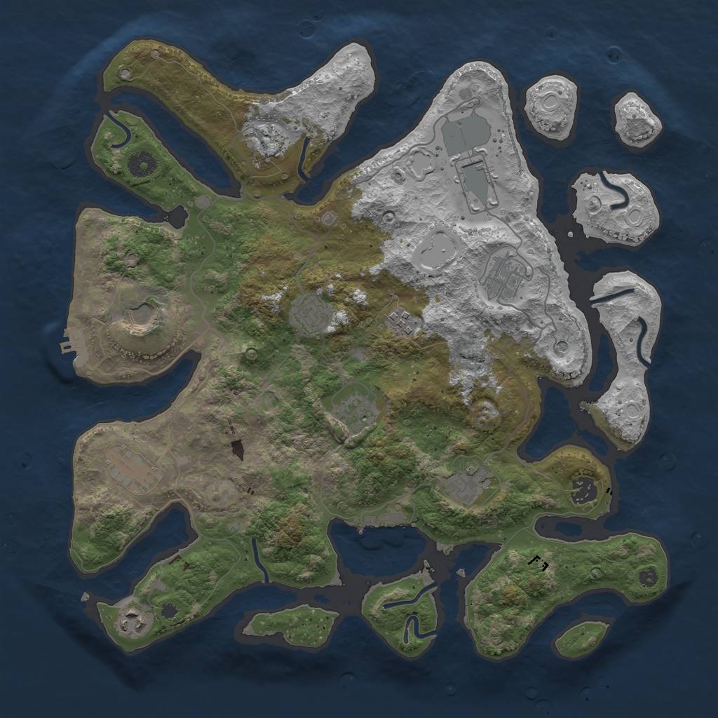 Rust Map: Procedural Map, Size: 3950, Seed: 1245037105, 19 Monuments