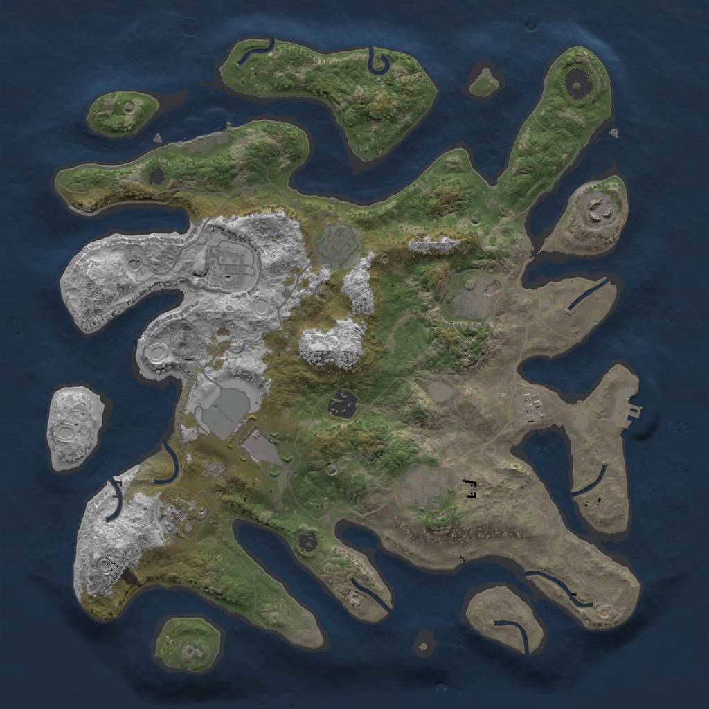 Rust Map: Procedural Map, Size: 3750, Seed: 195650673, 17 Monuments