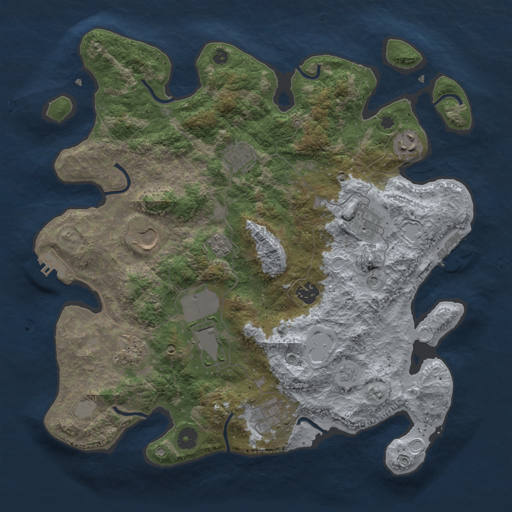 Rust Map: Procedural Map, Size: 3600, Seed: 2053638517, 16 Monuments