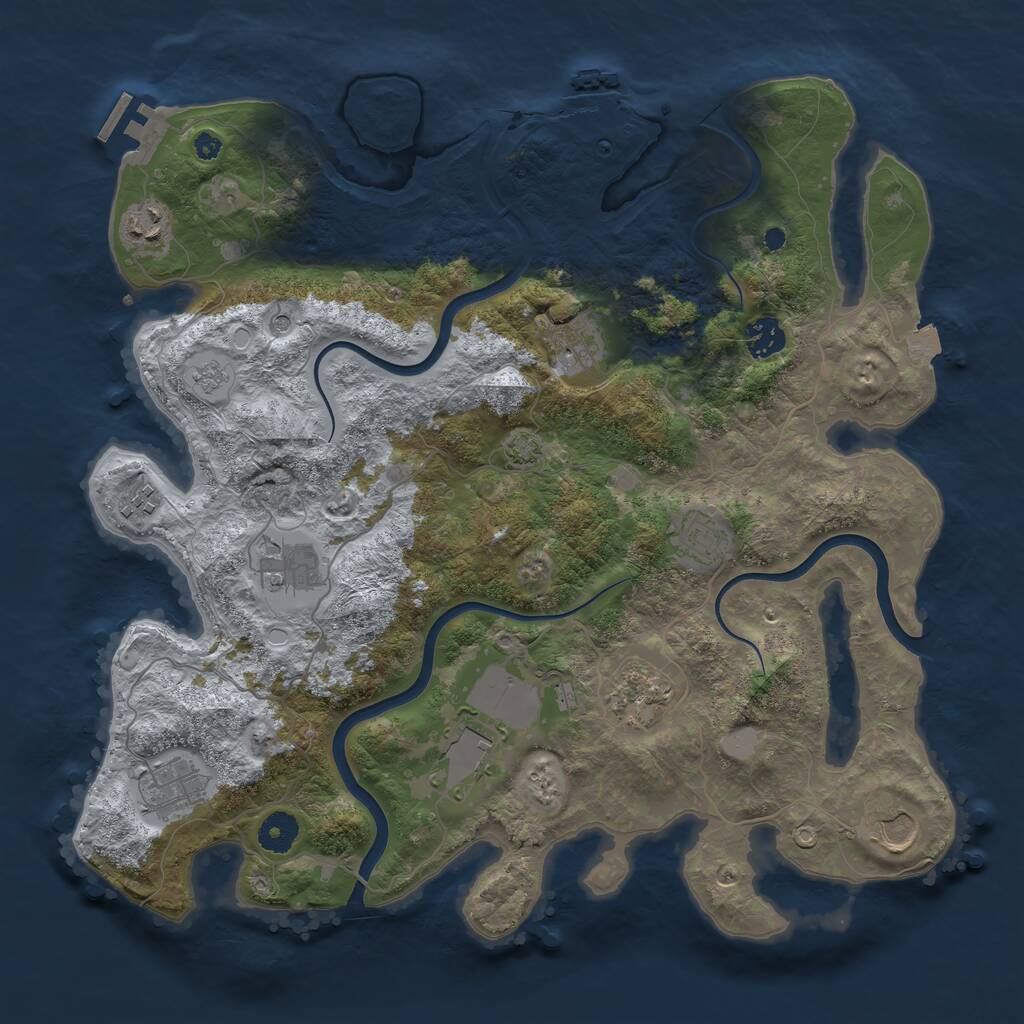 Rust Map: Procedural Map, Size: 3850, Seed: 1232187961, 16 Monuments