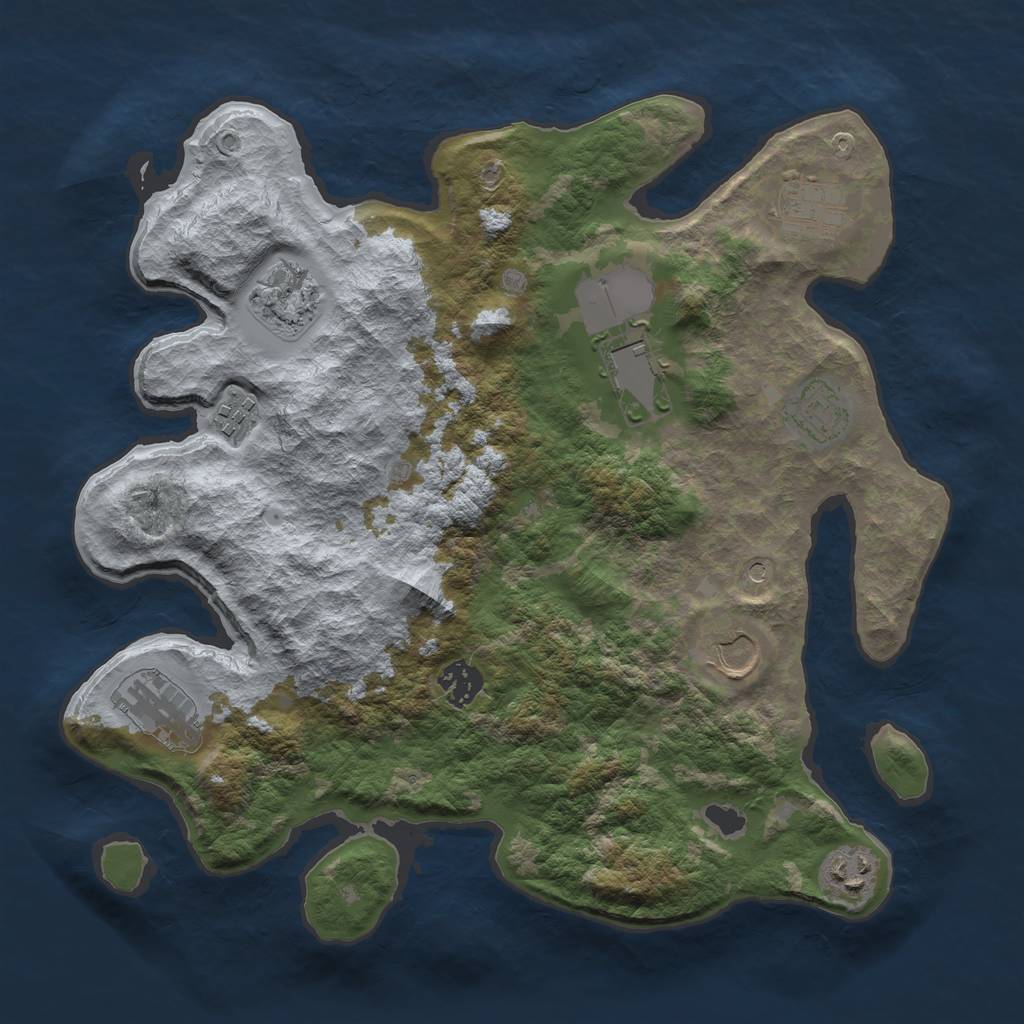Rust Map: Barren, Size: 3500, Seed: 20540864, 12 Monuments