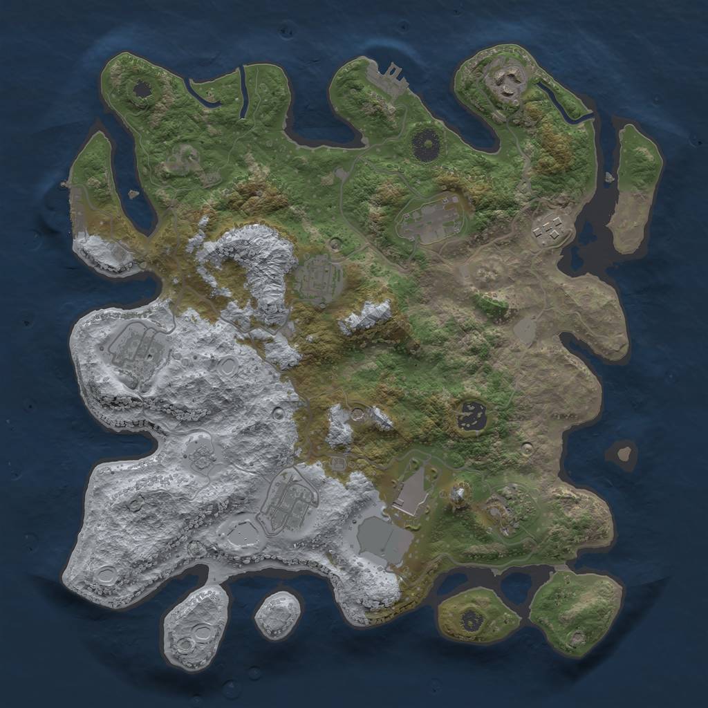 Rust Map: Procedural Map, Size: 3500, Seed: 2093953349, 16 Monuments