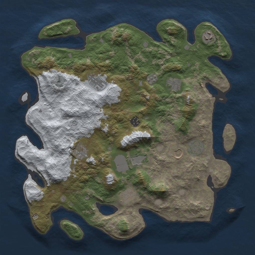 Rust Map: Barren, Size: 4000, Seed: 43141236, 13 Monuments