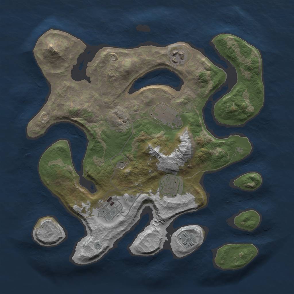 Rust Map: Barren, Size: 3000, Seed: 674929, 8 Monuments