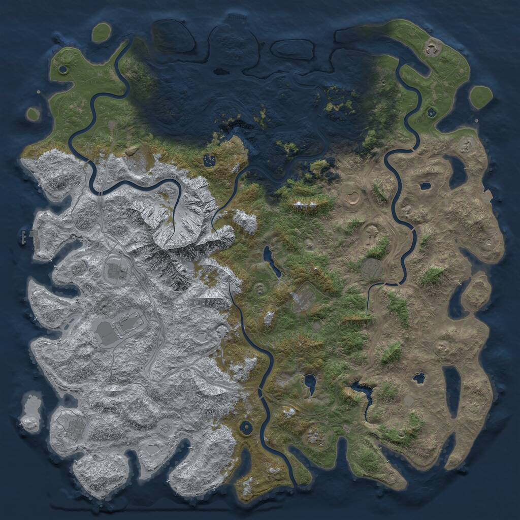 Rust Map: Procedural Map, Size: 6000, Seed: 713599421, 17 Monuments