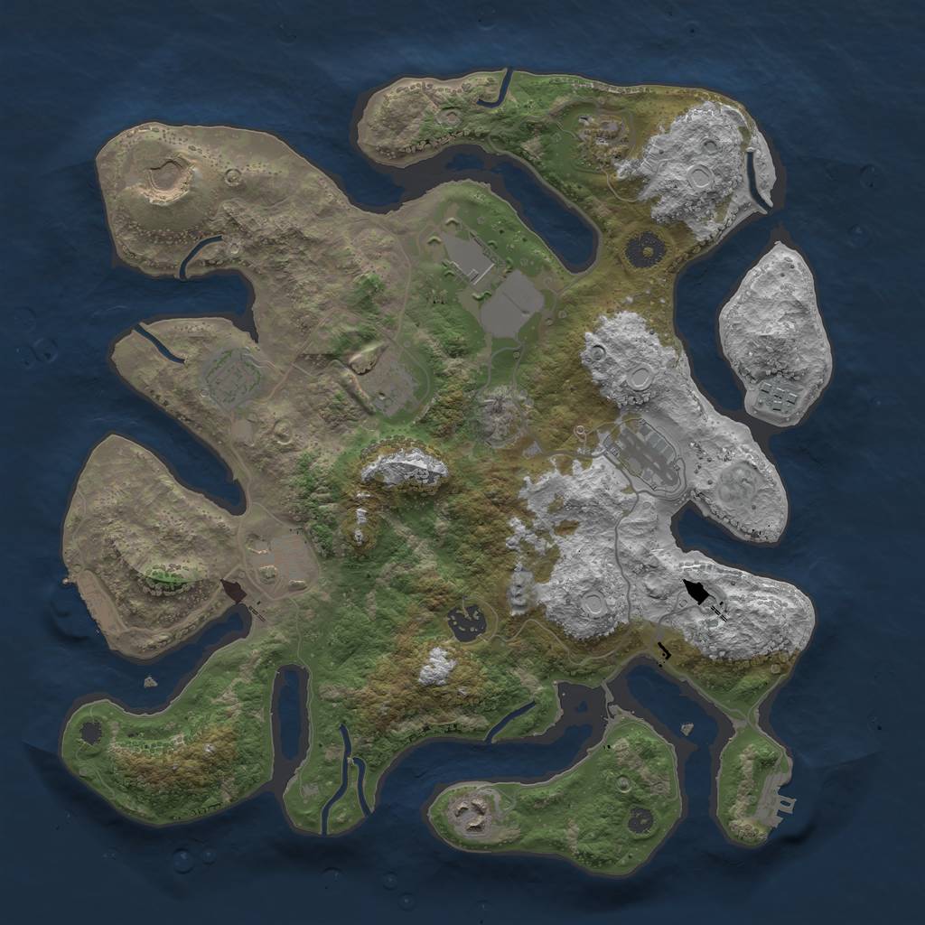 Rust Map: Procedural Map, Size: 3700, Seed: 3674943, 18 Monuments