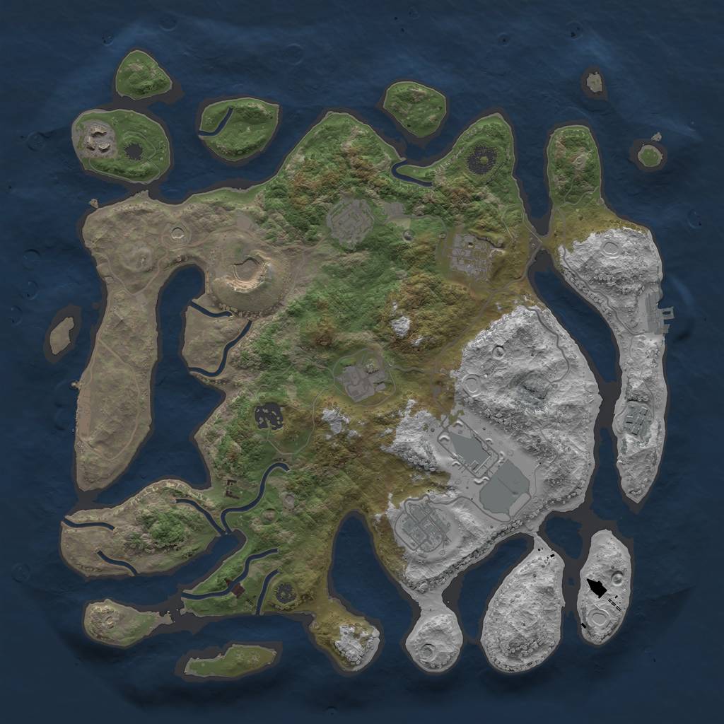 Rust Map: Procedural Map, Size: 3750, Seed: 639146067, 17 Monuments