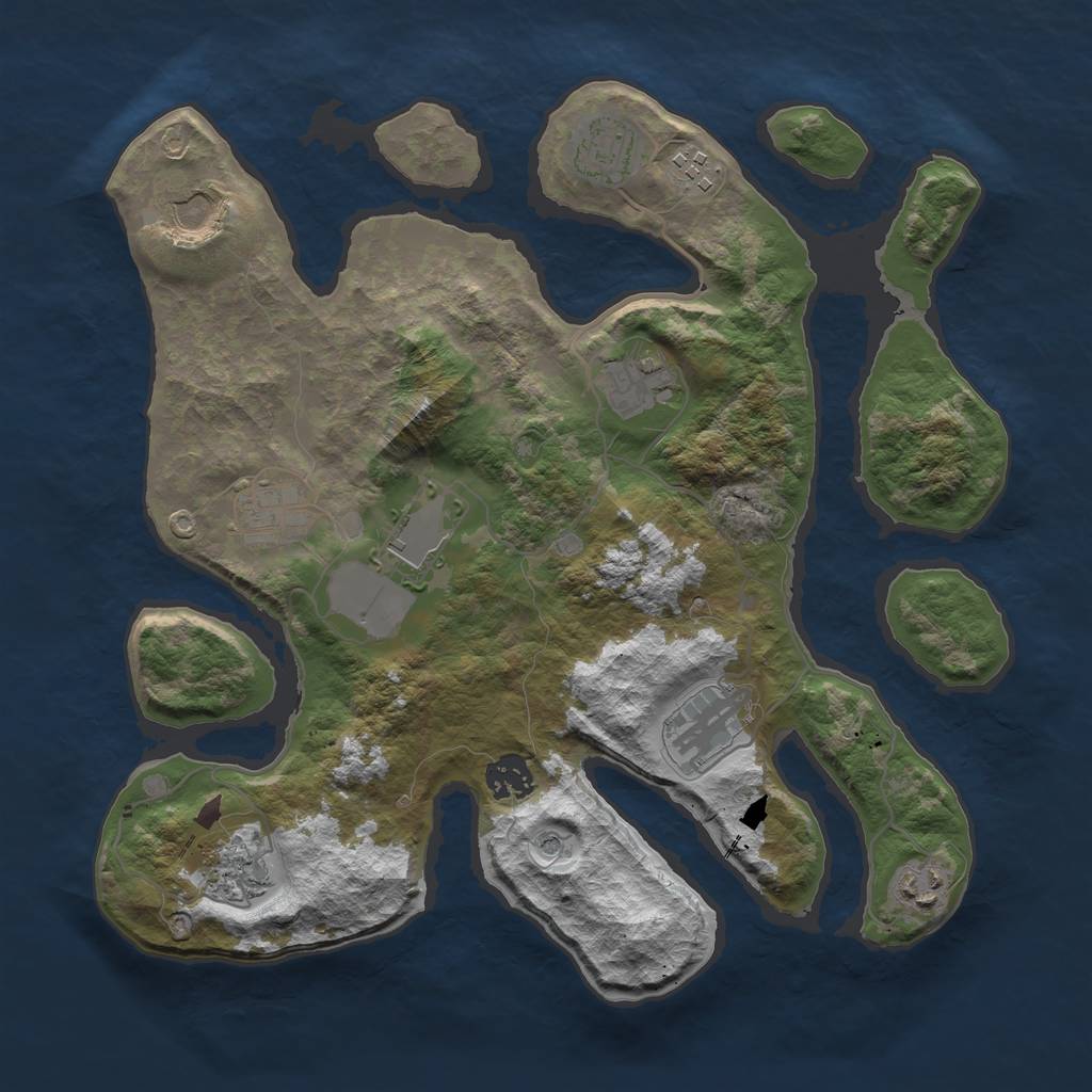 Rust Map: Barren, Size: 3500, Seed: 2097930425, 13 Monuments